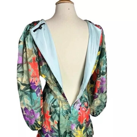 Alex Marie Ruffle Dress 6P Petites Floral Sheer Chiffon V-Neck Puff Sleeve Tier - Picture 4 of 12